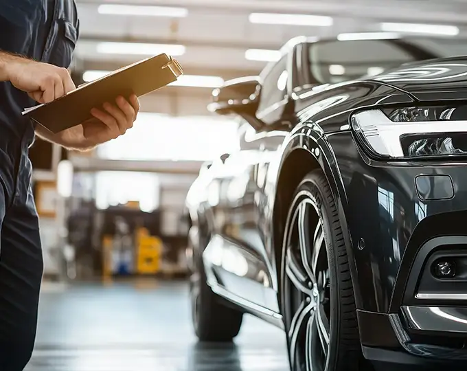 mechanic doing a vehicle inspection on car in lincoln illinois